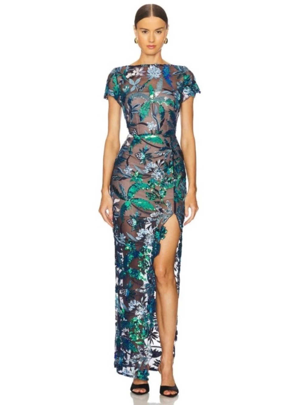 NWOT Bronx and Banco ZINNA NAVY EMBROIDERED GOWN